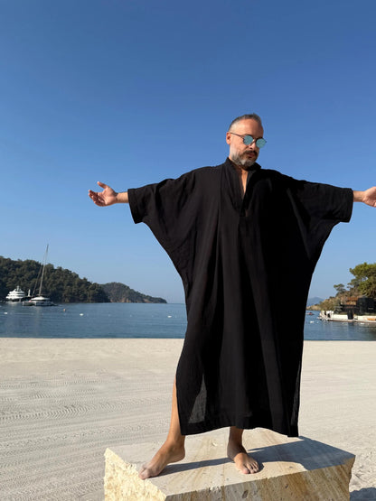 New Design Sheer Men’s Caftan, Linen Greek Style Loose Robe