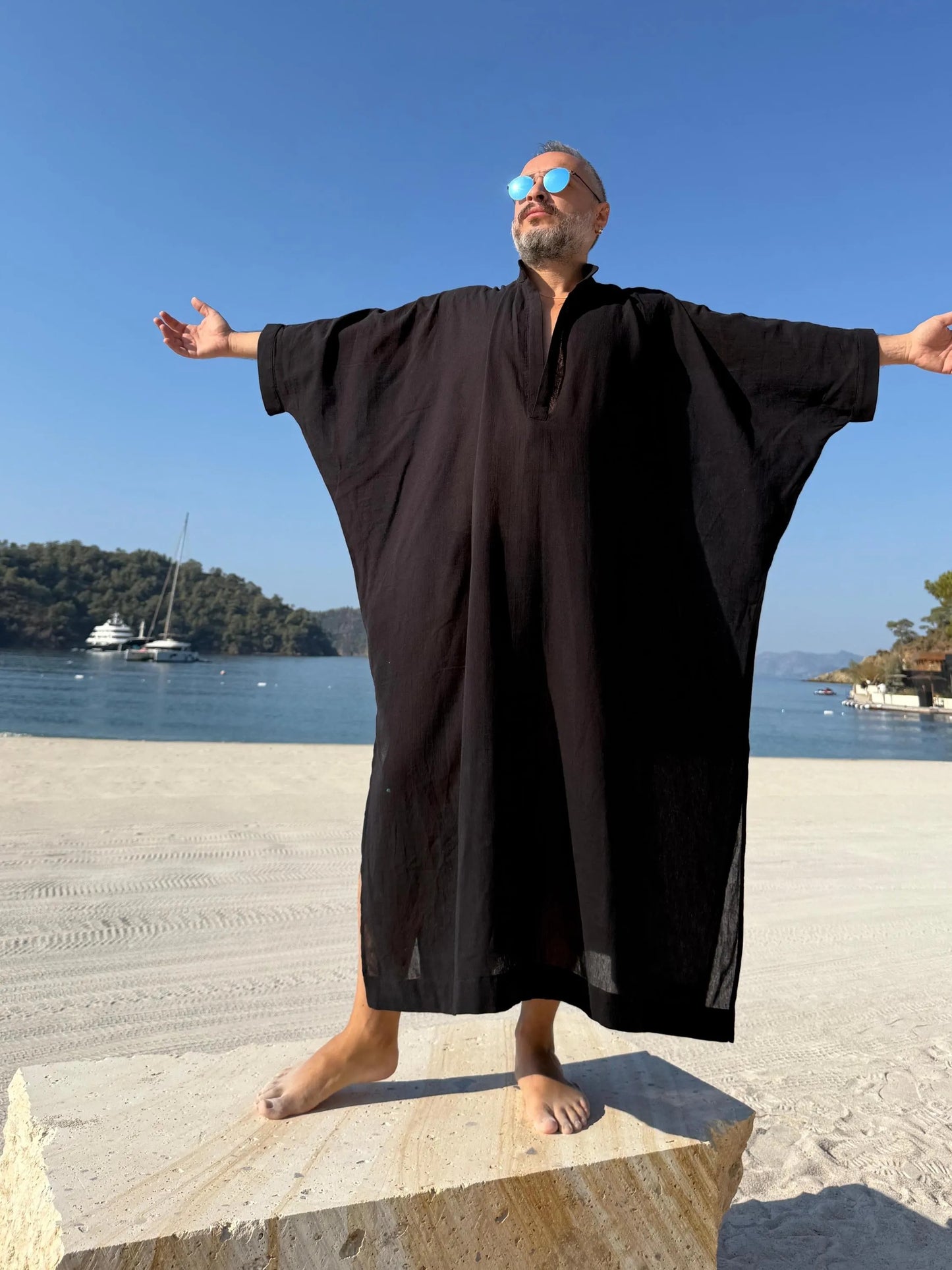 New Design Sheer Men’s Caftan, Linen Greek Style Loose Robe