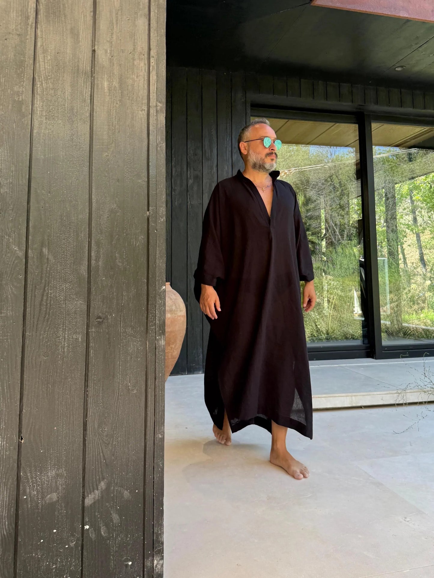 New Design Sheer Men’s Caftan, Linen Greek Style Loose Robe