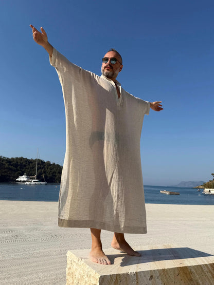 New Design Sheer Men’s Caftan, Lightweight Linen Style Kaftan