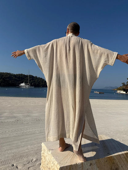 New Design Sheer Men’s Caftan, Lightweight Linen Style Kaftan