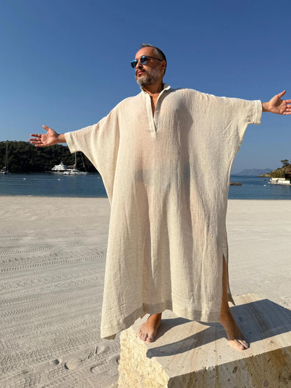 New Design Sheer Men’s Caftan, Lightweight Linen Style Kaftan