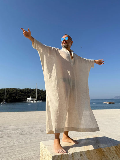 New Design Sheer Men’s Caftan, Lightweight Linen Style Kaftan